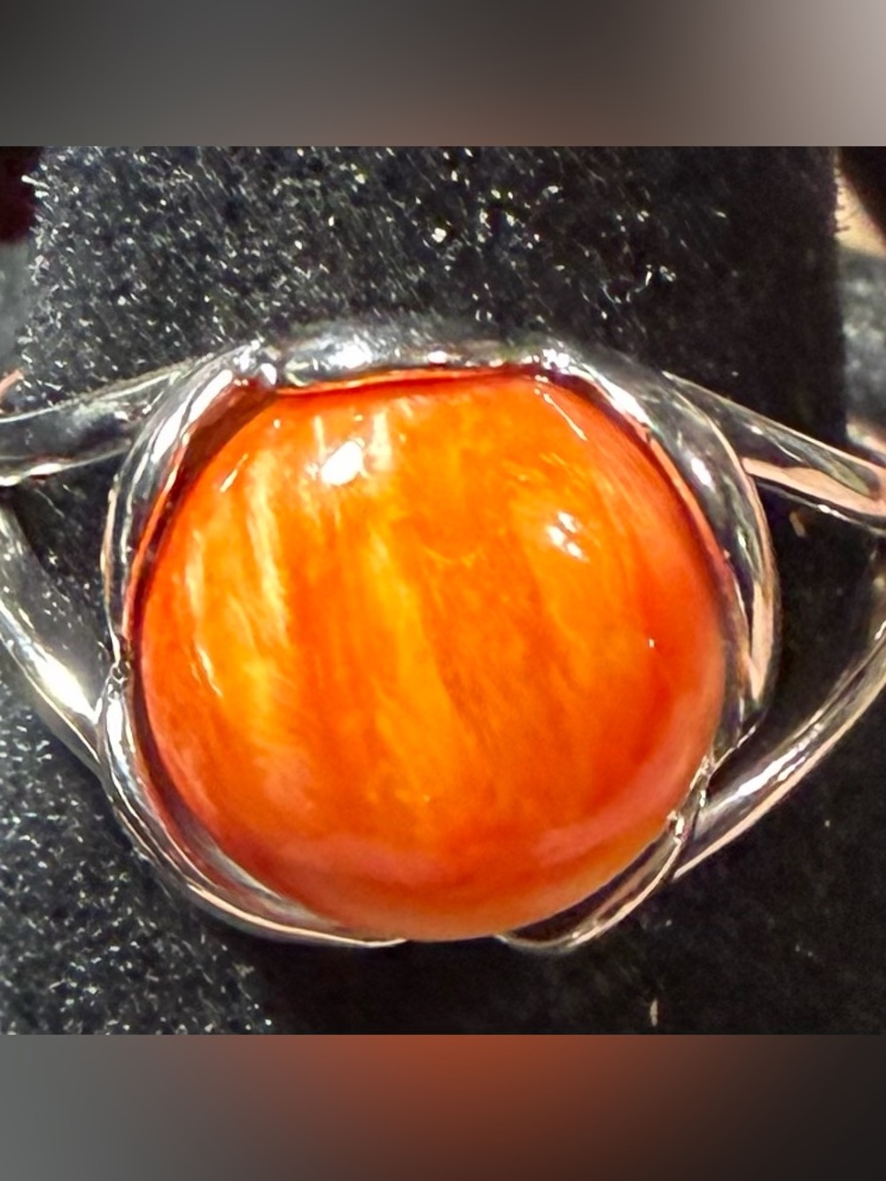 NWOT 925 Sterling Silver Orange Spiny Oyster Shell Ring Adjustable Statement